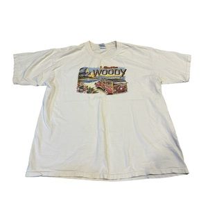 Vintage tee “I gotta Woody” Ford wood car tropical beach 100% cotton XL white